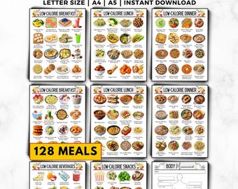 Low Calorie Meal Plan: 128 Meal Ideas, Weight Loss & Fat Loss Diet Tracker (Digital Download)