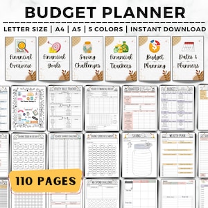 Budget Finance Planner Bundle, Finance Tracker, Money Saving Challenge, Spending Trackers, Expenses, Debt Payoff, Budget Binder