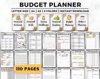 Budget Finance Planner Bundle, Finance Tracker, Money Saving Challenge, Spending Trackers, Expenses, Debt Payoff, Budget Binder