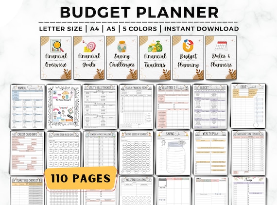 Budget Finance Planner Bundle, Finance Tracker, Money Saving Challenge, Spending Trackers, Expenses, Debt Payoff, Budget Binder
