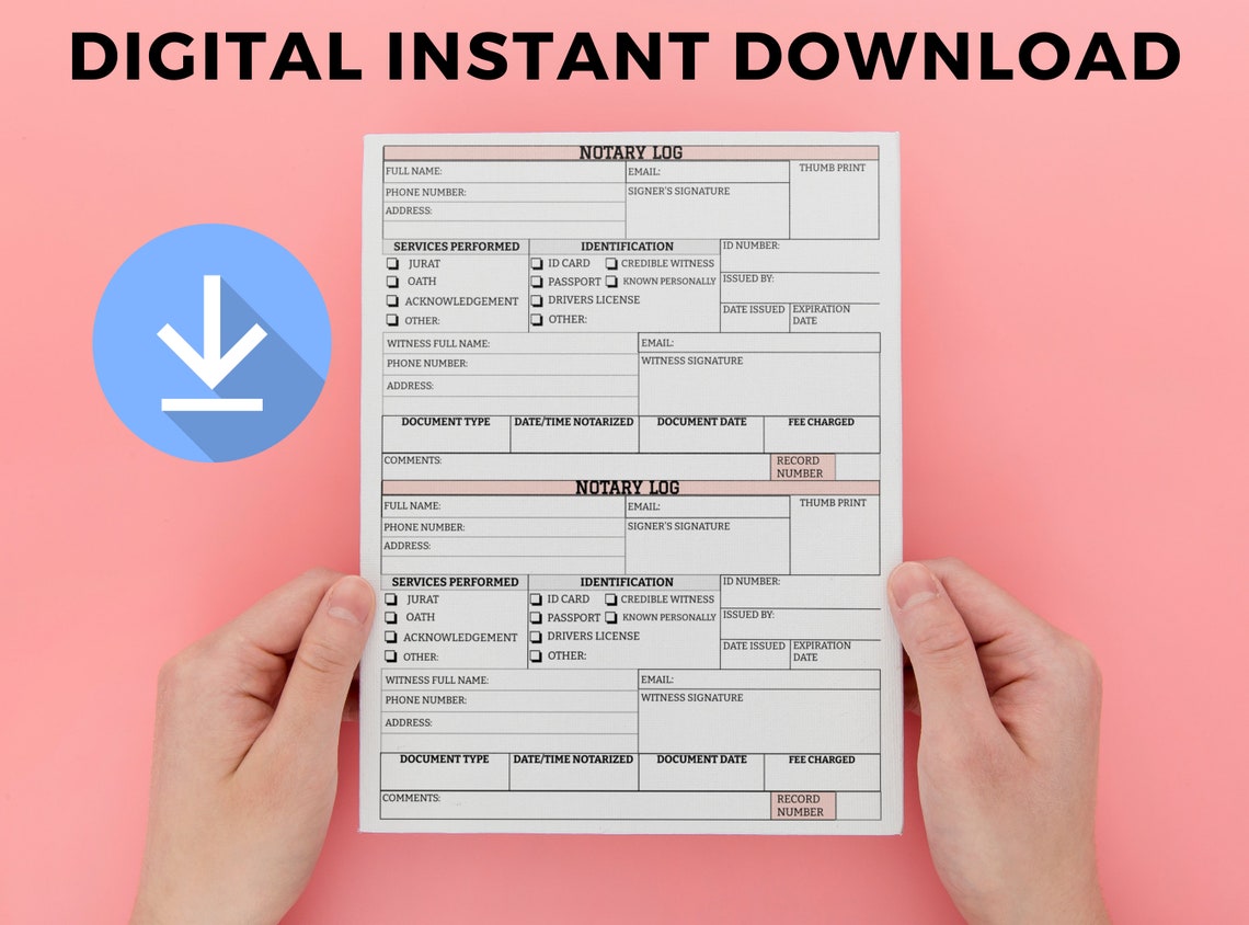 Printable Notary Journal Notary Public Record Book to Log Etsy