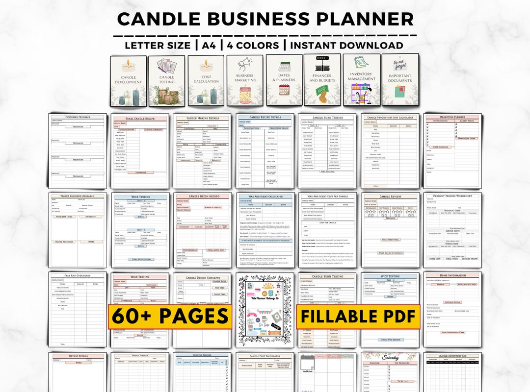 Fillable Candle Making &amp; Testing Template, Candle Making Business Planner, Candle Business ...