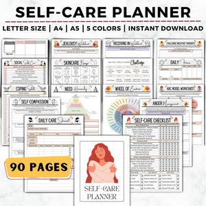 Zelfzorgplanner, checklist zelfzorg, dagboek zelfliefde, mindfulnessdagboek, werkblad geestelijke gezondheid, zelfzorgdagboek, wellnessplanner