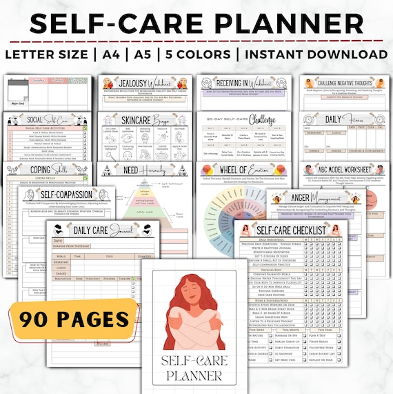 Self Care Planner, Self Care Checklist, Self-Love Journal, Mindfulness Journal, Mental Health Worksheet, Selfcare Journal, Wellness Planner