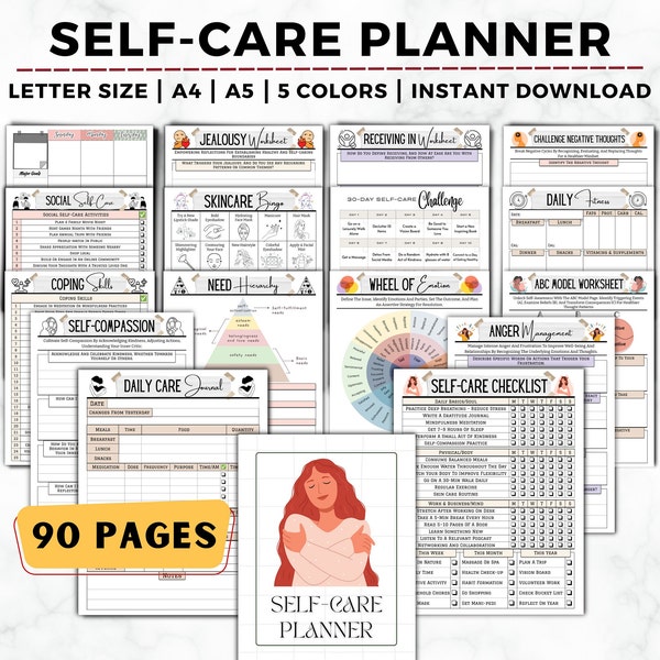 Self Care Planner, Self Care Checklist, Self-Love Journal, Mindfulness Journal, Mental Health Worksheet, Selfcare Journal, Wellness Planner