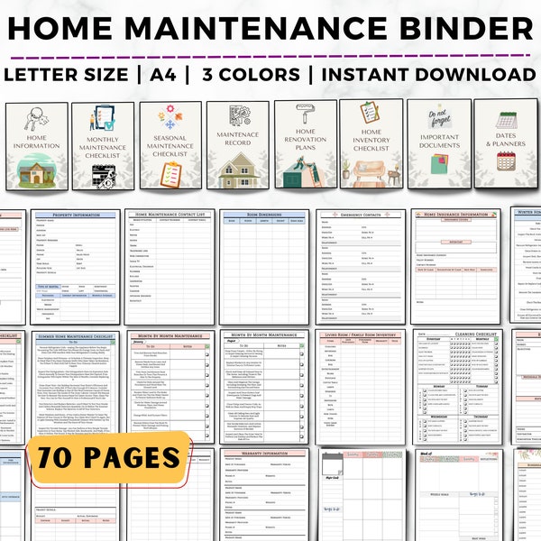 Home Maintenance Planner, Home Improvement Planner, Home Maintenance Binder, Home Maintenance Checklist, Renovation, Maintenance Tracker