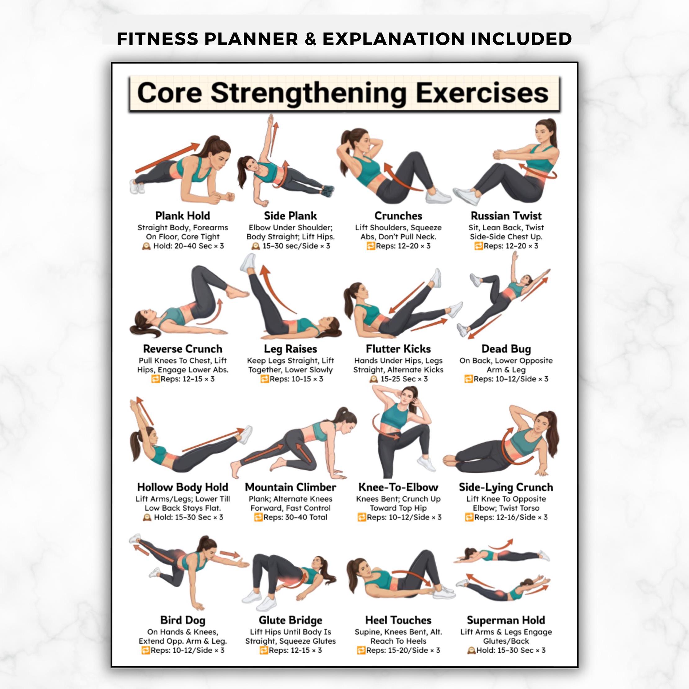 Core & Abs Workout Exercises, No Equipment Core Strengthening Home ...
