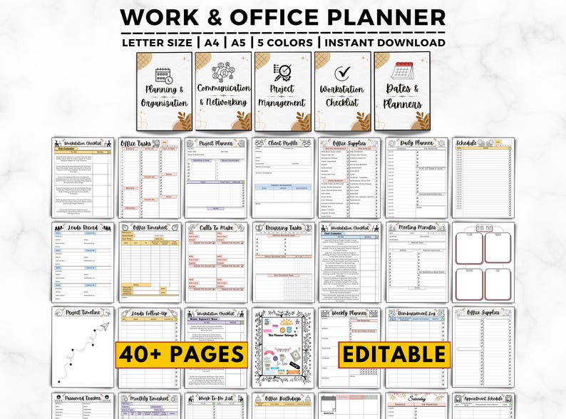 Planificateur de tâches de bureau, Planificateur de travail, Organisateur de bureau, Liste des tâches à accomplir, Programme de travail, Réunions, Courriels professionnels, Travail à domicile, Planificateur d'employés image 1