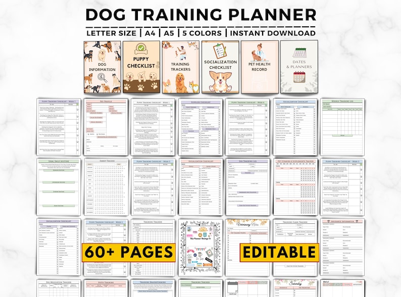 Dog Training Planner, Puppy Training Tracker, Socialization Checklist, Service Dog, Poop Training, Dog Walking, Pet Health, Dog Training Log image 1