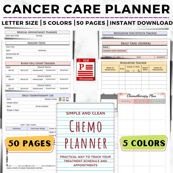 Cancer Care Forms, Chemotherapy Journal Printable, Cancer Patient Treatment Organizer, Cancer Caregiver Planner, Medical Binder | PDF