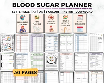 Blood Sugar Tracker, Diabetes Planner, Diabetes Meal Plan & Food List, Blood Sugar Log, Glucose Tracker, Food Log, Medical Health Planner