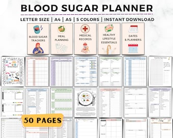 Blood Sugar Tracker, Diabetes Planner, Diabetes Meal Plan & Food List, Blood Sugar Log, Glucose Tracker, Food Log, Medical Health Planner