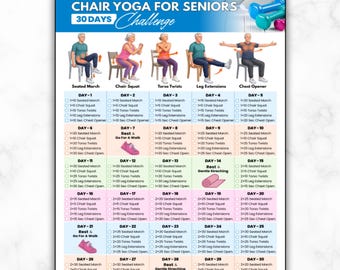 30 Day Chair Yoga For Seniors Challenge, Chair Workout Fall Prevention Balance Exercises Guide, Low Impact Gentle, Elderly Physical Therapy