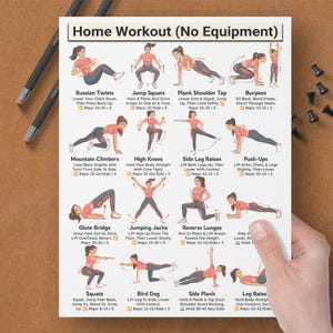 Home Workout Printable, No Equipment Bodyweight Exercises, Full Body Training, Calisthenics Fitness Exercise Chart, Home Gym Wall Poster PDF image 4