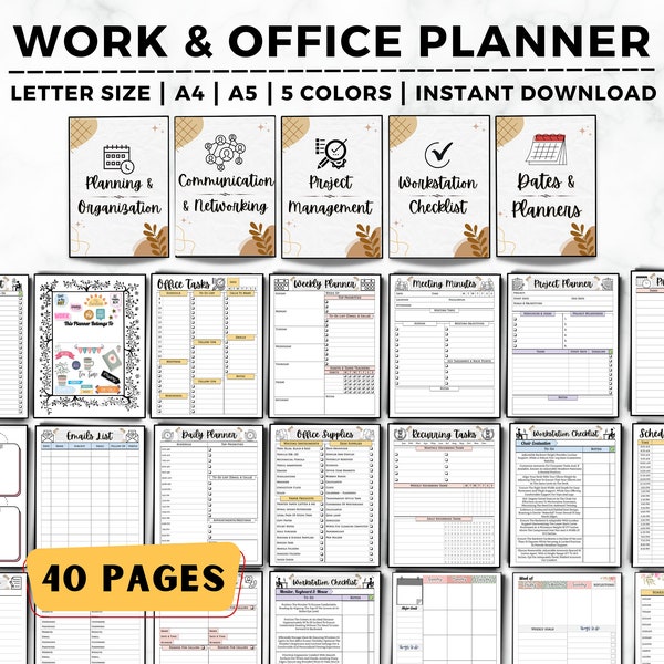 Office Tasks Planner, Work Planner, Office Organizer, Work To Do List, Work Schedule, Meetings Work Emails, Work From Home, Employee Planner