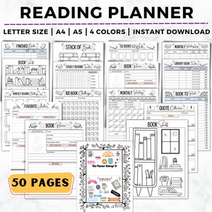 Reading Journal Printable, Book Reading Planner, Reading Challenge, Book Review Log Book, Monthly Reading Journal, Reading Tracker Printable image 1