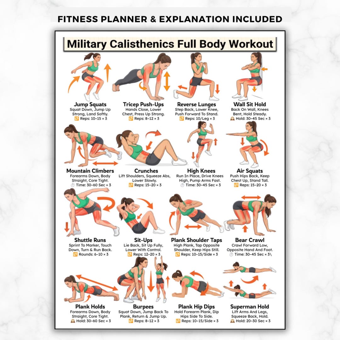 Military Calisthenics Workout Plan Printable Full Body Bodyweight 