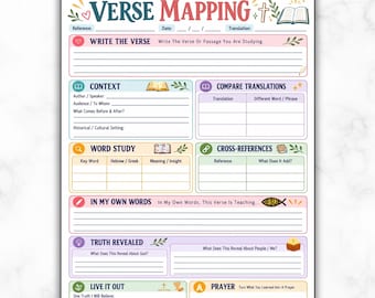 Verse Mapping Printable, Bible,Study Worksheet Christian Journal Page Scripture Study Guide Template In Depth Devotional Journaling Reading