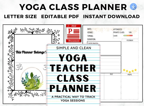 Yoga Teacher Class Planner Printable Bundle, Fillable Yoga