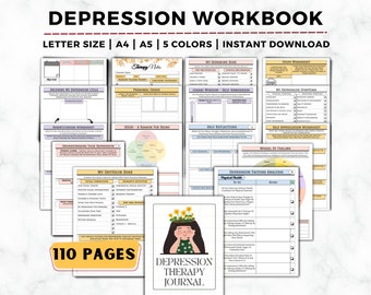 Depression Journal & Workbook | CBT + DBT Worksheets | Coping Skills, Mood Tracker, Self-Care, Therapy Printable PDF