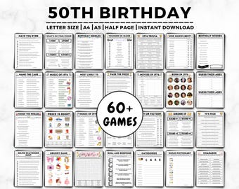 50th Birthday Party Games, Born in 1976 Trivia, 1970s Music, Movie Quiz, Price is Right, 50 Year Old Men Women Him, Her (Digital Download)