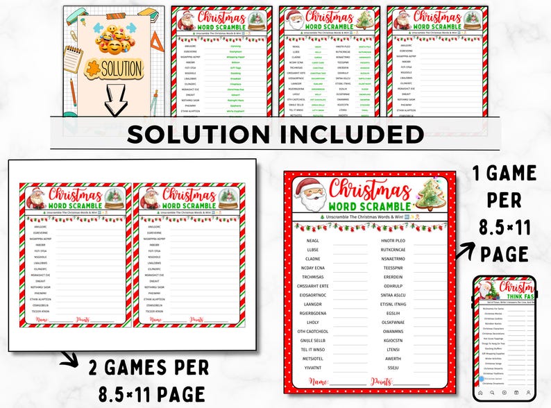 Multiple Scramble Christmas Word Scramble Printable, Holiday Word Scramble, Family ...