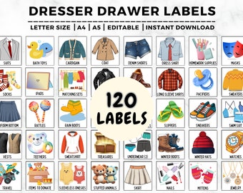 Kids Dresser Drawer Labels, Kids Drawer Labels, Dresser Drawer Labels, Clothing Labels For Kids, Organization Labels, Kids Closet Storage