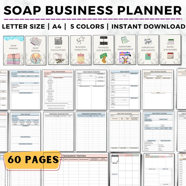 Soap Business Planner, Soap Making Business, Soap Recipe Sheet, Soap Testing Template, Soap Costing, Soap Order Form, Small Business Planner