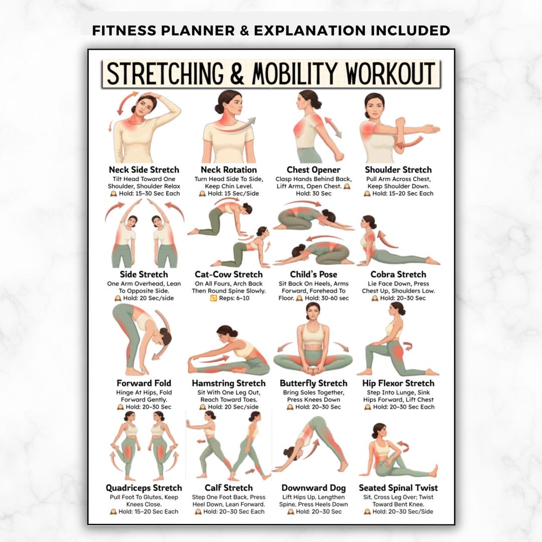 Mobility And Stretching Routine Chart.pdf Full Body Stretching Exercises Poster, Mobility Workout Guide, Daily ...