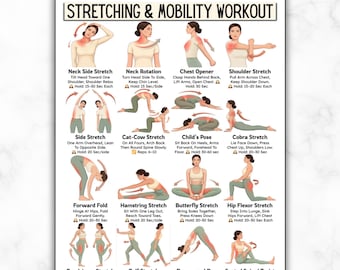 Full Body Stretching Exercises Poster, Mobility Workout Guide, Daily Flexibility Routine, Home Stretches Workout Chart Printable Guide PDF