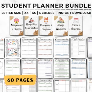 Student Planner Printable, Study Planner Bundle, Academic Planner, ADHD Study, College, Productivity, School Planner, Semester Planner