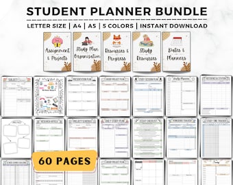 Student Planner Printable, Study Planner Bundle, Academic Planner, ADHD Study, College, Productivity, School Planner, Semester Planner