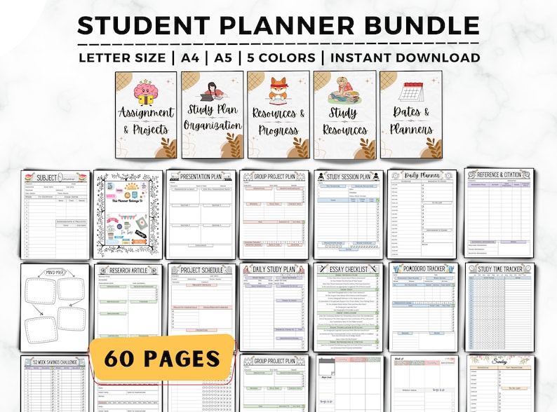 Student Planner Printable, Study Planner Bundle, Academic Planner, ADHD ...