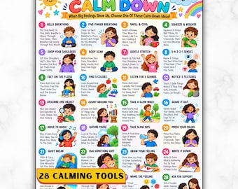 Calm Down Poster For Kids, Calming Corner Printable, Coping Skills Chart, Emotional Self Regulation SEL Classroom Decor School Counselor PDF