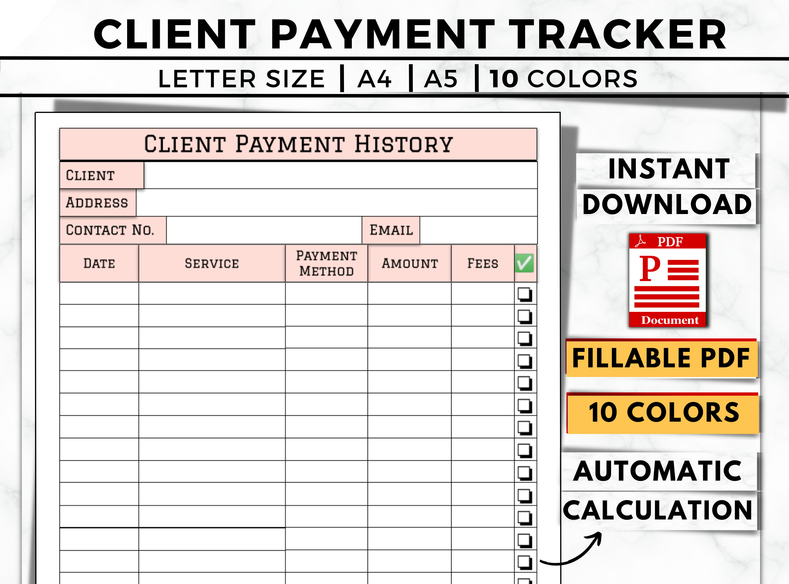Client Payment Tracker Printable Client Payment History Etsy UK