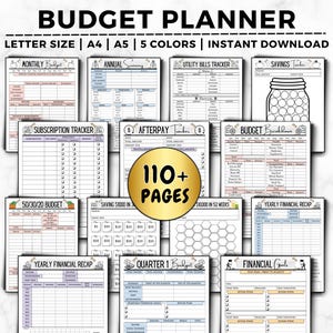 Budget Finance Planner Bundle, Finance Tracker, Money Saving Challenge, Spending Trackers, Expenses, Debt Payoff, Budget Binder