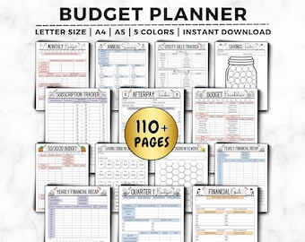 Budgetplannerbundel: financiële tracker, besparingsuitdaging (afdrukbare pdf)