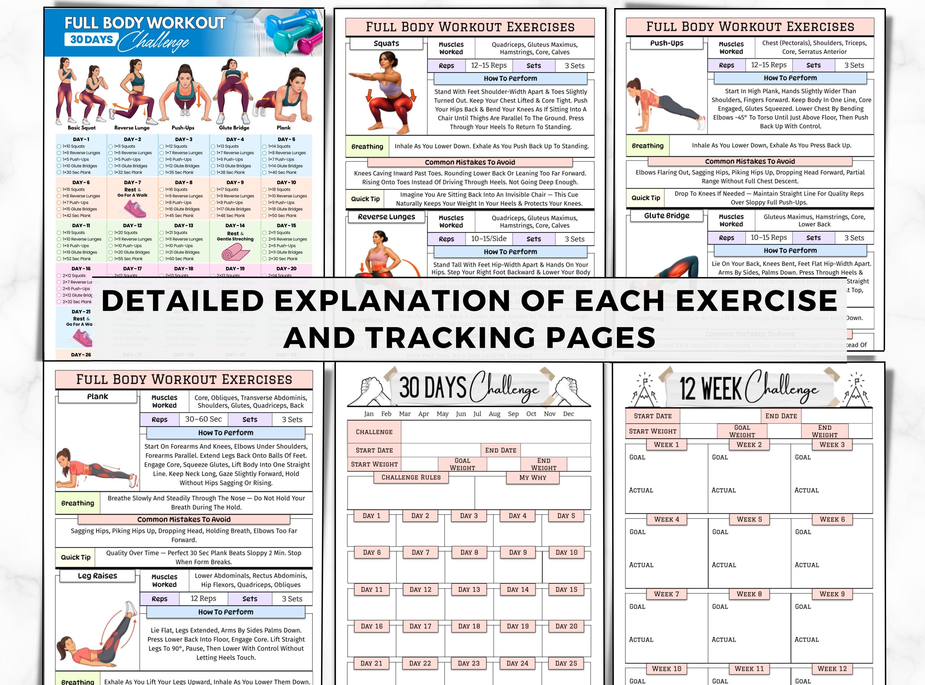 30 Day Full Body Workout Challenge, Strengthen Legs, Arms & Core, No ...