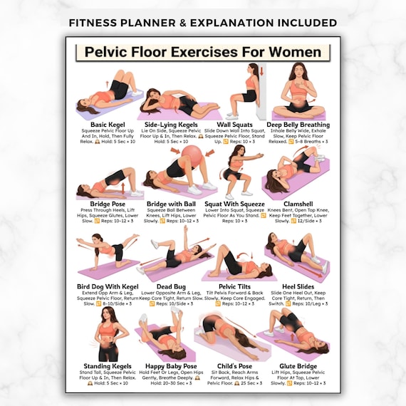 Pelvic Floor Exercises For Women, Kegel Workout Printable Poster, Bladder Leak Control, Postpartum Recovery, Core & Pelvic Stability Routine