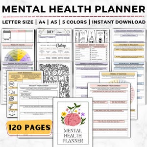 Mental Health Planner, Anxiety Journal, Mental Health Journal, Wellness Journal, Mood Tracker, Therapy Journal, Mental Health Worksheets