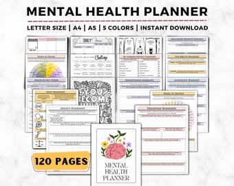 Mental Health Planner, Anxiety Journal, Mental Health Journal, Wellness Journal, Mood Tracker, Therapy Journal, Mental Health Worksheets