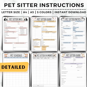 Pet Sitter Instructions, Pet Sitter Notes, Pet Sitter Form, Dog Sitter Notes, Pet Sitter Planner, Pet Sitter Template, Pet Sitter Checklist