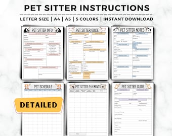 Pet Sitter Instructions, Pet Sitter Notes, Pet Sitter Form, Dog Sitter Notes, Pet Sitter Planner, Pet Sitter Template, Pet Sitter Checklist