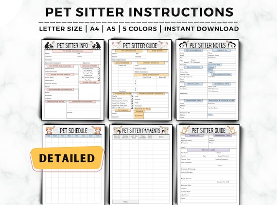 Pet Sitter Instructions, Pet Sitter Notes, Pet Sitter Form, Dog Sitter Notes, Pet Sitter Planner, Pet Sitter Template, Pet Sitter Checklist
