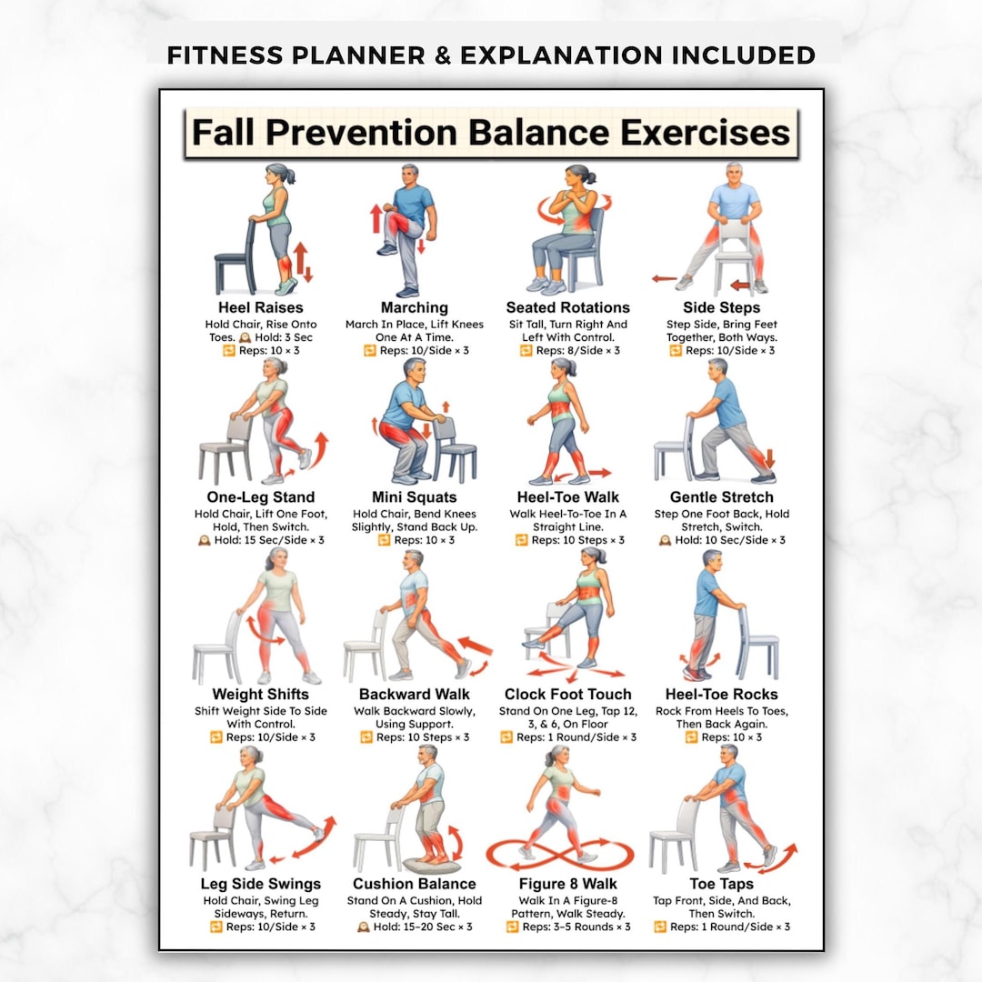 Fall Back Exercise Fall Prevention Balance Exercises for Seniors, Chair & Standing ...