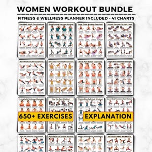 Puede incluir: Un paquete de entrenamiento con 41 tablas de fitness y bienestar que incluyen más de 650 ejercicios y explicaciones. La colección contiene guías ilustradas para ejercicios de abdominales, core, postura, muslos, caderas, espalda y piernas.