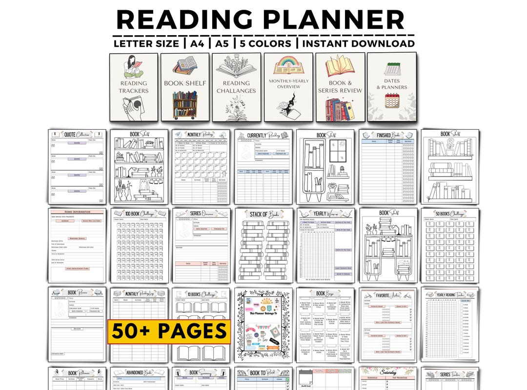 Reading Journal Printable, Book Reading Planner, Reading Challenge ...