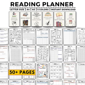 Reading Journal Printable, Book Reading Planner, Reading Challenge, Book Review, Book Shelf, Monthly Reading Journal, Reading Tracker Bundle