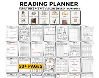 Reading Journal Printable, Book Reading Planner, Reading Challenge, Book Review, Book Shelf, Monthly Reading Journal, Reading Tracker Bundle