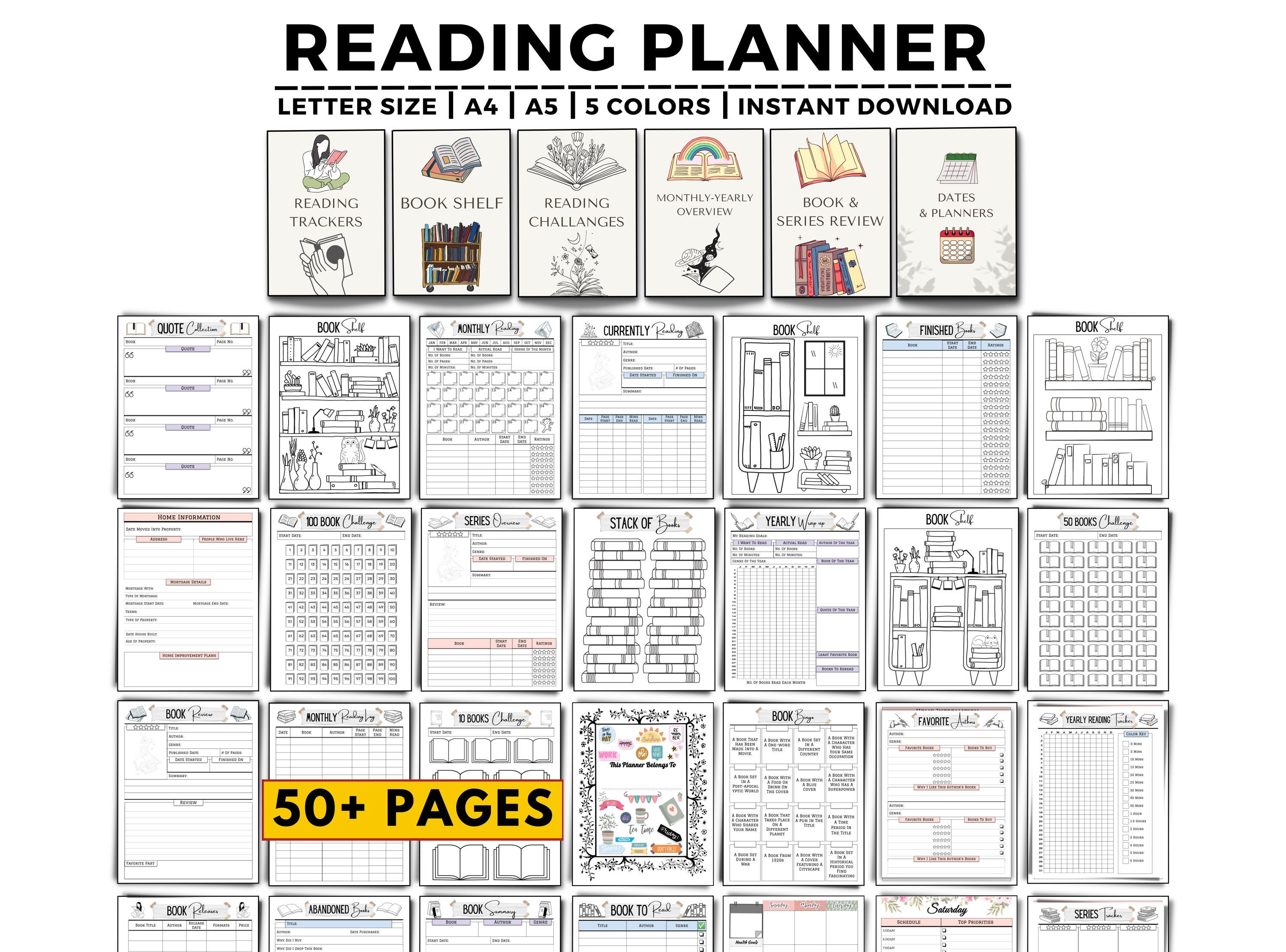 Reading Journal Printable, Book Reading Planner, Reading Challenge ...